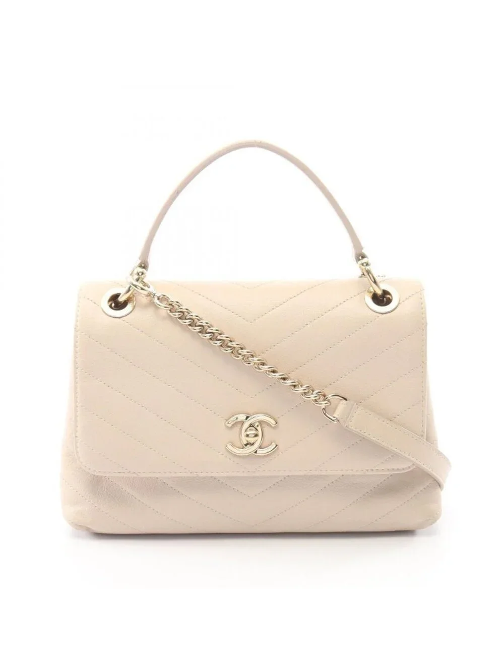 Chanel Handbag Shecc Stitching 2-Way Light Beige Ladiesskin Stitch Top Handle